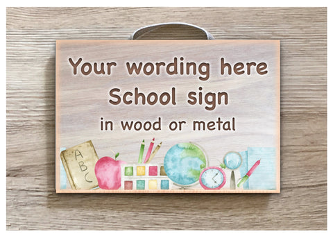 Add Text to Teacher's Classroom Wood Effect Blank Lesson Sign in Wood or Metal