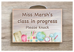 Add Text to Teacher's Classroom Wood Effect Blank Lesson Sign in Wood or Metal
