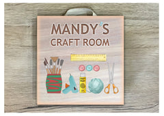 Handmade Personalised Craft Room or Art Room Sign in wood or metal at www.honeymellow.com 