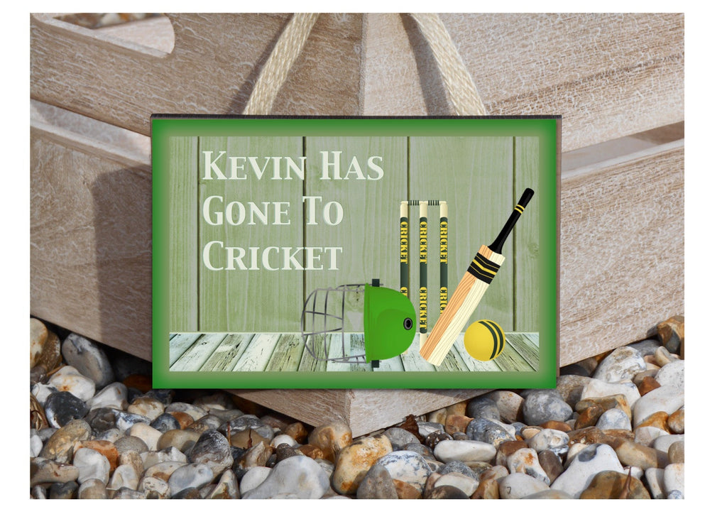Gone to Play Cricket Large Custom-Made Metal or Wood Hanging Sign at Honeymellow
