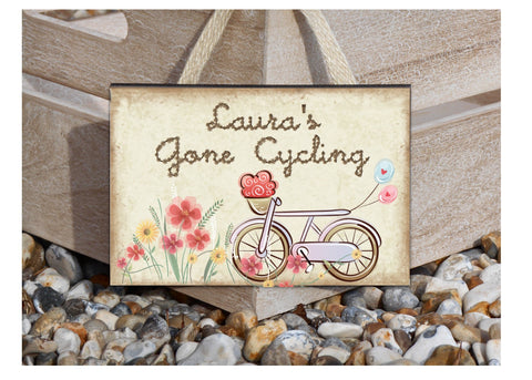 GONE CYCLING Rustic Sign: Personalised or Own Text Option