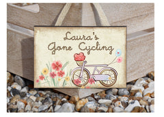 Gone Cycling Rustic Sign with Personalised Option Only at Honeymellow