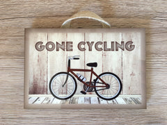Wood 'Gone Cycling' Shabby Chic Sign: Personalised or Own Text Option