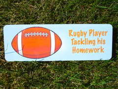 Personalise Rugby Player Children's Bedroom Door Sign.  Custom Made & Personalised at Honeymellow