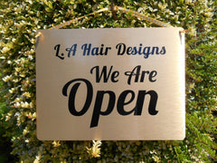 Open and Closed Reversible Personalised Hanging Metal Signs for Shops, Restaurants, Business at www.honeymellow.com