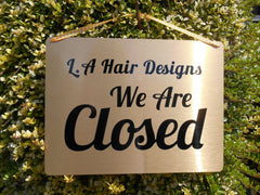 Open and Closed Reversible Personalised Hanging Metal Signs for Shops, Restaurants, Business at www.honeymellow.com