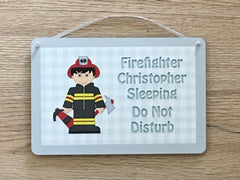 Firefighter Sleeping Hanging Metal or Wood Sign: Add Own Text to Personalise