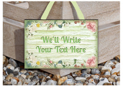 Add your text to our wood or metal fairy garden themed sign.  Handmade at www.honeymellow.com