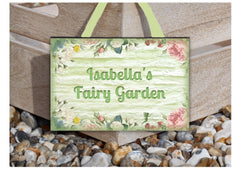 Add your text to our wood or metal fairy garden themed sign.  Handmade at www.honeymellow.com
