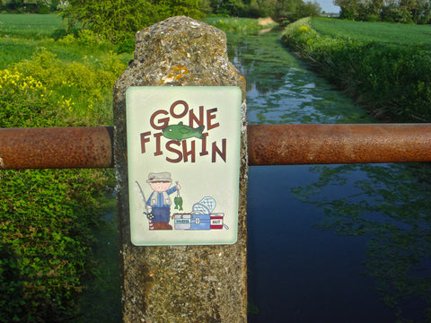 Gone Fishing Sign with Personalised Option in Wood or Metal