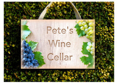 Add your text to wood effect grape sign in wood or metal. Custom-made at www.honeymellow.com