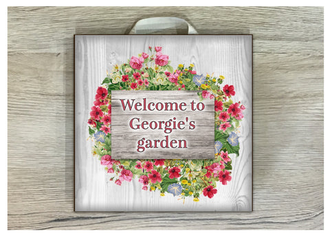 Add Your Own Text to Floral Grey Wood Effect Sign in Wood or Metal