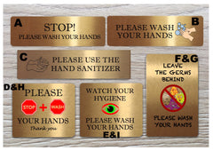 Gold Hand-washing / Use hand sanitiser bathroom door wall metal signs: custom-made at www.honeymellow.com