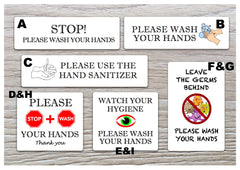White Hand-washing / Use hand sanitiser bathroom door wall metal signs: custom-made at www.honeymellow.com