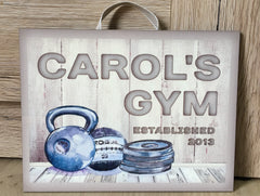 Cream Rustic Personalised Gym Sign Custom Made at www.honeymellow.com