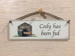 DOG HAS BEEN FED Double-Sided Personalised Sign at Honeyemllow