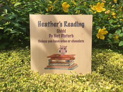 Busy Reading personalised hanging rustic maple wood sign at Honeymellow