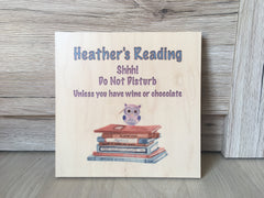 Busy Reading personalised hanging rustic maple wood sign at Honeymellow