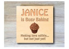 MAPLE WOOD Cupcake Baking Square Sign: Bespoke Personalised Wall Plaque