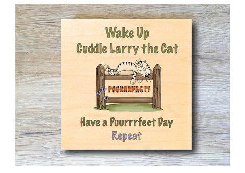 MAPLE WOOD Cat Square Sign: Bespoke Personalised Wall Plaque