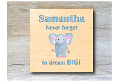 MAPLE WOOD Elephant Quote Square Sign: Bespoke Personalised Wall Plaque