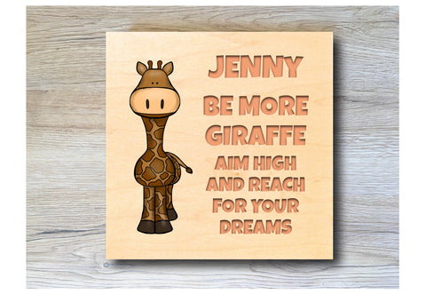 MAPLE WOOD Giraffe Square Sign: Bespoke Personalised Wall Plaque