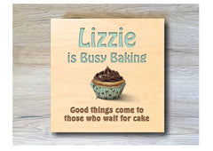 MAPLE WOOD Cupcake Baking Square Sign: Bespoke Personalised Wall Plaque