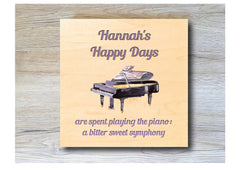 MAPLE WOOD Happy Days are Playing Piano Square Sign: Bespoke Personalised Wall Plaque