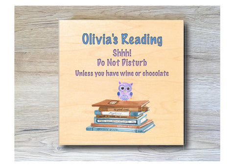MAPLE WOOD Busy Reading Square Sign: Bespoke Personalised Wall Plaque