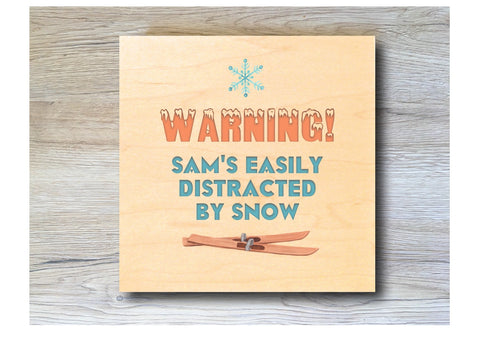 MAPLE WOOD Ski Square Snow Sign: Bespoke Personalised Wall Plaque