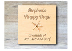 MAPLE WOOD Happy Days are Sun Sea and Sand Square Sign: Bespoke Personalised Wall Plaque
