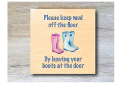 MAPLE WOOD Leave Boots Here Square Sign: Bespoke Personalised Wall Plaque