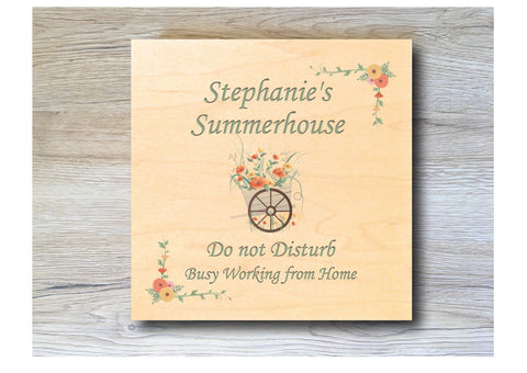 MAPLE WOOD Summerhouse Wheelbarrow Sign: Bespoke Personalised Wall Plaque