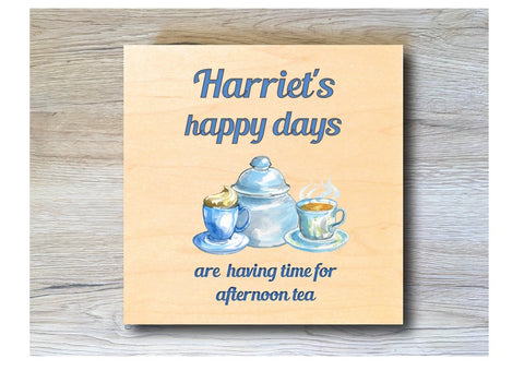 MAPLE WOOD Happy Days Time for Tea Square Sign: Bespoke Personalised Wall Plaque