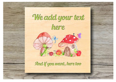 Bug Toadstool House  personalised hanging rustic maple wood sign at www.honeymellow.com