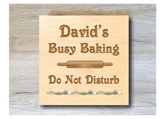 Busy Baking personalised hanging rustic maple wood sign at Honeymellow