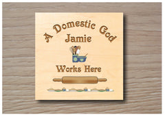 Domestic God personalised hanging rustic maple wood sign at Honeymellow