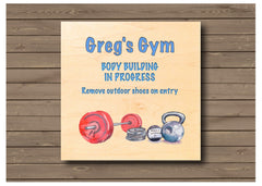 Gym personalised hanging rustic maple wood sign at Honeymellow