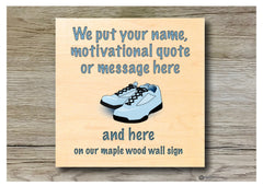 Running quote personalised hanging rustic maple wood sign at Honeymellow