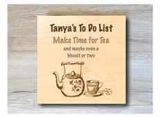 TIME FOR TEA personalised hanging rustic maple wood sign at Honeymellow