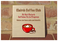 Coffee Club Maple Wood Personalised Sign Custom-Made Wood Plaque Handmade at Honeymellow