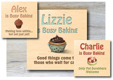 MAPLE WOOD Cupcake Baking Square Sign: Bespoke Personalised Wall Plaque
