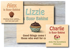MAPLE WOOD Cupcake Baking Square Sign: Bespoke Personalised Wall Plaque