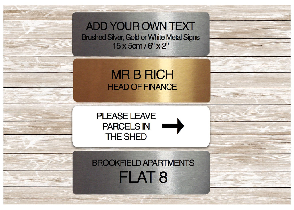 Personalise Small Brushed Metal Sign in Gold, Silver or White at Honeymellow
