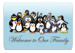Welcome to Our Family: Fun Penguin Personalised Sign.  Buy Online at www.honeymellow.com