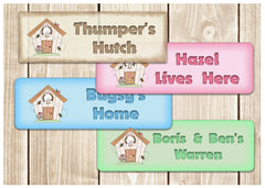 Colour personalised metal bespoke rabbit hutch name signs in cream, pink, blue and green. Buy online at Honeymellow