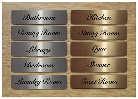 Elegant Room Door Signs in Brushed Silver, Gold or White Metal