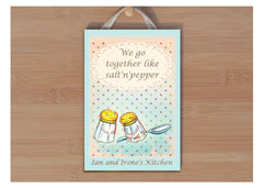 Salt 'n' pepper kitchen vintage personalised sign. Handmade by www.honeymellow.com