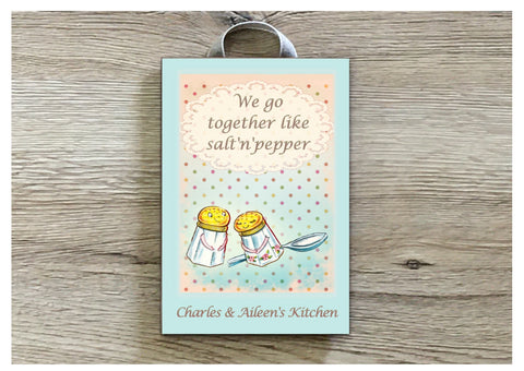 Salt 'n' Pepper Vintage Personalised Kitchen Sign in Wood or Metal