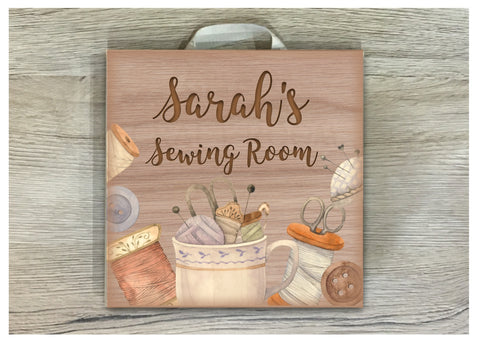 Sewing Sign in Wood or Metal: Add Your Own Text